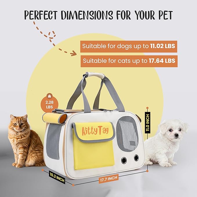 Pet Carrier, Puppy Small Dog Carrier, Cat Carrier Bag, Waterproof Premium PU Leather Carrying Handbag for Outdoor Travel Walking Hiking Shopping (Yellow)