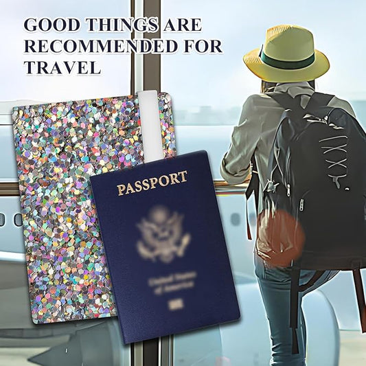 Passport Holder for Travel Essentials, RFID Premium Leather Passport Wallet Cover Case for Travel Must Haves Accessories, Passport Book Holders for Women Men Glitter Colorful Pattern