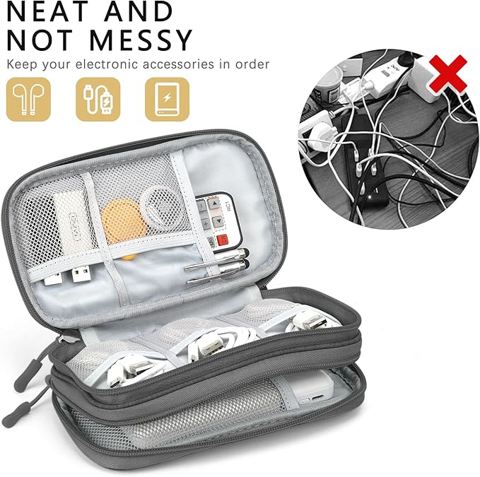 Skycase Electronic Organizer Travel Case - Waterproof Travel Cord Pouches for Organization, Cable Organizer, All-in-One Double Layers Storage Bag for Accessories, Charger, Cable, Grey