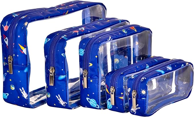 TSA Approved 5-Piece Diaper Bag Organizer Pouch Set Clear Waterproof TPU Kids Toiletry Storage Set Travel Packing Clutch Cube Bags for Baby Nursing