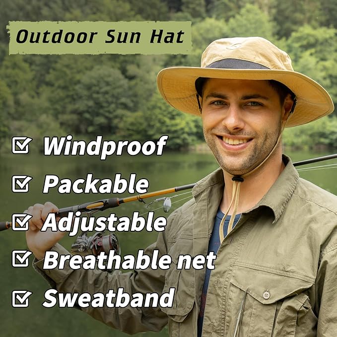 Oversized XL XXL Waterproof Sun Hat for Big Heads Mesh Bucket Hat Wide Brim Adjustable Packable Hiking Beach Fishing