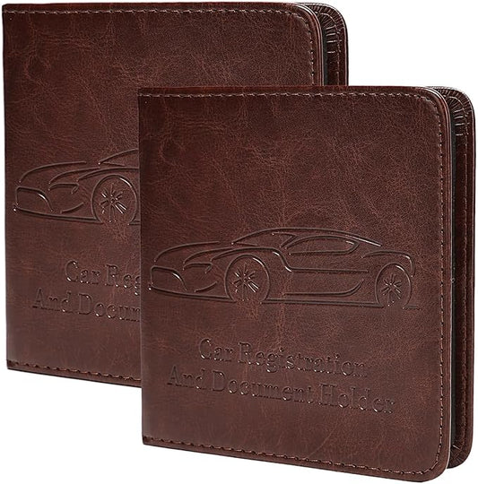 2-Pack Registration and Insurance Card Holder, Vehicle Glove Box Car Organizer with Magnetic Closure, Interior Car Accessories for Documents, Cards, License Storage, Dark Brown