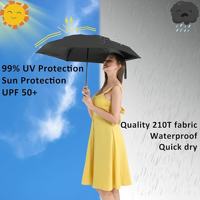 BAODINI Small UV Protection Travel Umbrella Compact for Rain and Sun UPF 50+ Windproof Portable 42 inch Umbrella for Women and Men