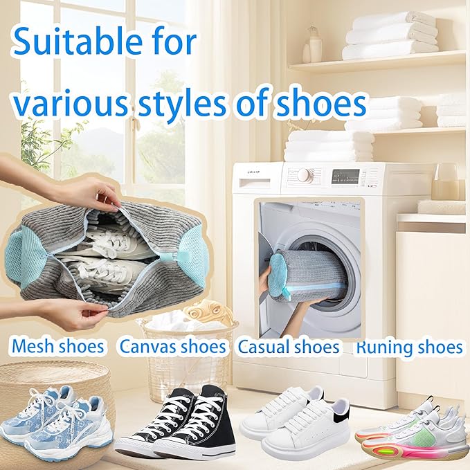 Shoe Washing Machine Bag Laundry Shoe Bag for Washer and Dryer Reusable 2pc Shoe Cleaning Bags for Sneakers 360° Deep Cleaning Machine for All Shoes Types With Self-locking Zipper