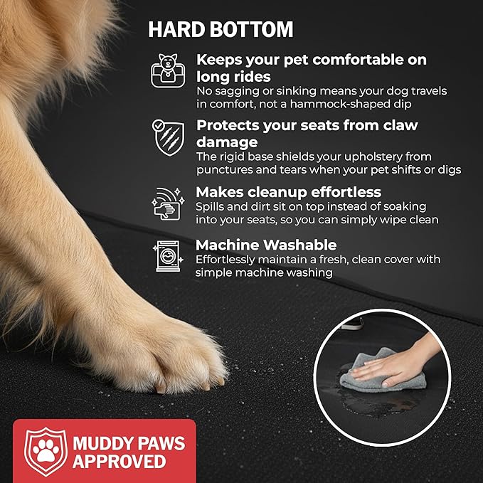 PetSuite Hard Bottom Dog Car Seat Cover for Back Seat – 300-lb Strength Pet Cover for Dogs with 40% Extra Space, Waterproof Nonslip Backseat Hammock for Trucks (Truck)