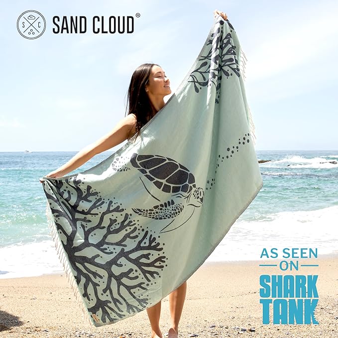 Sand Cloud Turkish Beach Towel - Sand Free - 100% Organic Turkish Cotton Yarn - Quick Dry Towel for Beach, Picnic, Blanket or Bath - As Seen on Shark Tank - Marine Life (Bubbles Turtle)