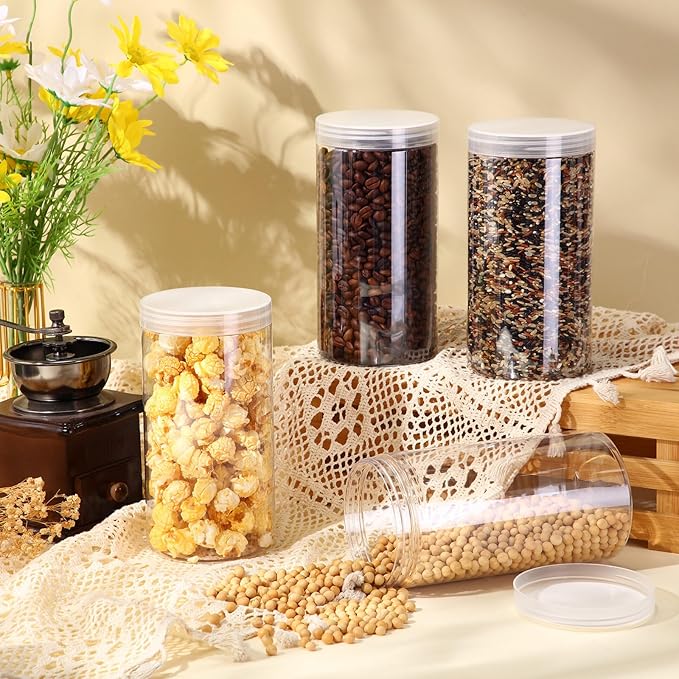 SATINIOR 12 Pack 32 oz Plastic Container Jars with Lids Round Clear Travel Cosmetic Container Slime Jars for Toiletries, Lotion, Cream, Ointments, Makeup, Rhinestone, Samples, Kitchen Storage(Clear)