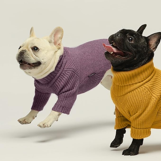 Fitwarm Thermal Knitted Dog Sweater Doggy Winter Coat Pet Clothes Doggie Turtleneck Jacket Puppy Outfits Cat Sweatsuit Lavender Purple XS