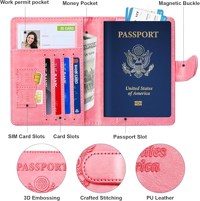 Herain Passport Holder for Travel Cruise Essentials, 2 Pcs Passport Cover Wallet Case Women Men Family, RFID Passports Book Card Holders Travel Accessorie Gifts Must Haves