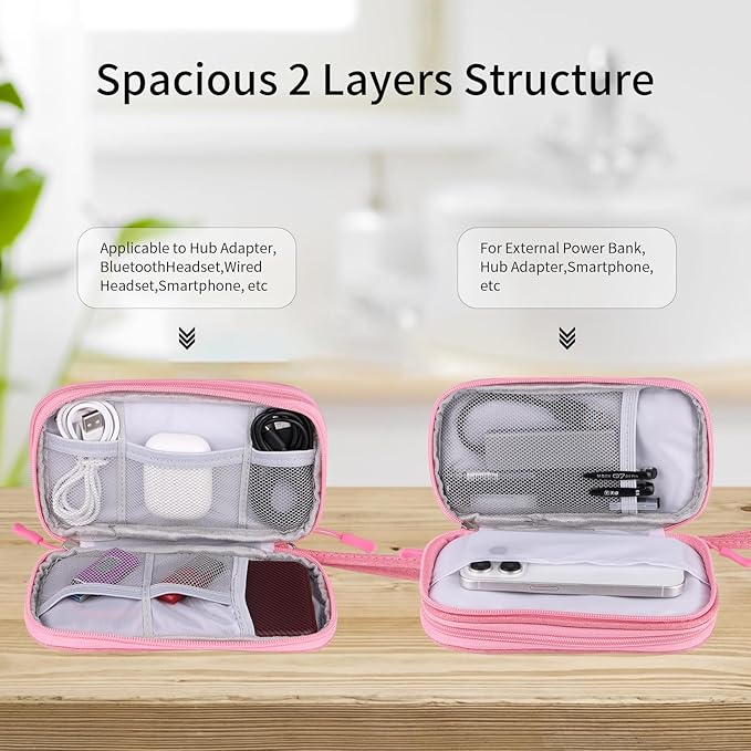 Pink Travel Gadget Bag - Ultimate Cable &accessories Organizer for Chargers, Phones & Memory Cards
