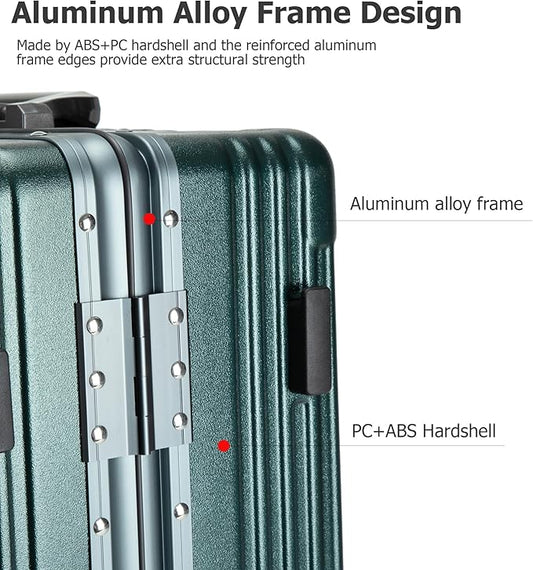 feilario 20in Aluminium Frame PC Hard Shell Spinner Wheels Luggage, Built-In TSA lock Carry on Suitcase, with Cup Holder, USB Port, Phone Holder