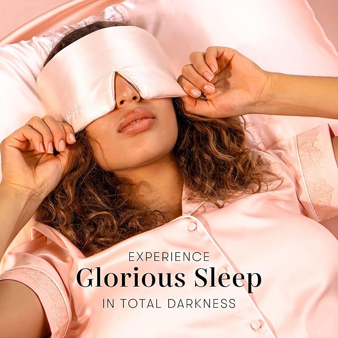 DROWSY Silk Sleep Mask - Face-Hugging, Padded Cocoon for Luxury Sleep in Total Darkness - 100% Pure Mulberry Silk (Sunset Pink)
