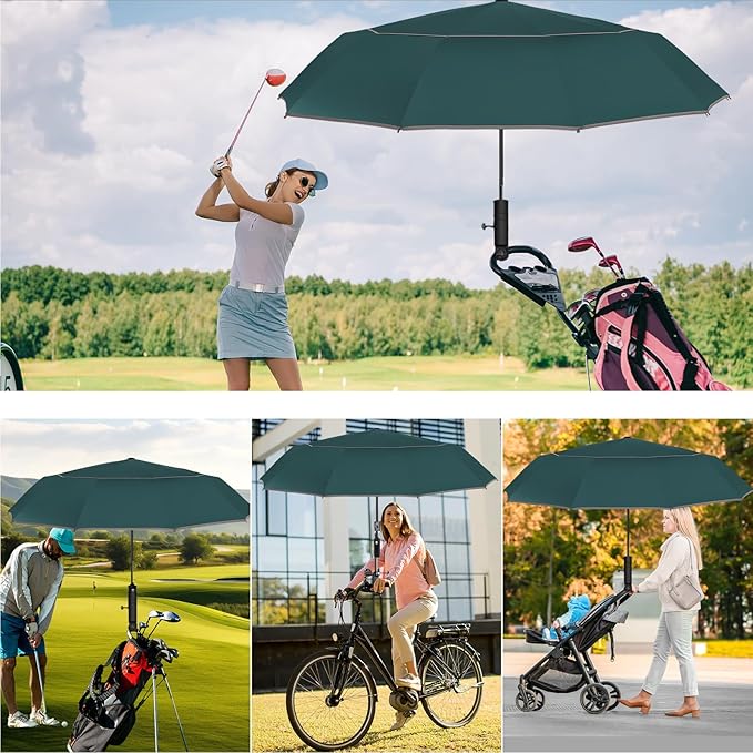 Satol Extra Large Golf Umbrella, 46/54/62 Inch Windproof 10 Ribs Vented Double Canopy Reflective Strips Automatic Open/Close Waterproof UV Protection Portable Compact Umbrella for Outdoor & Travel
