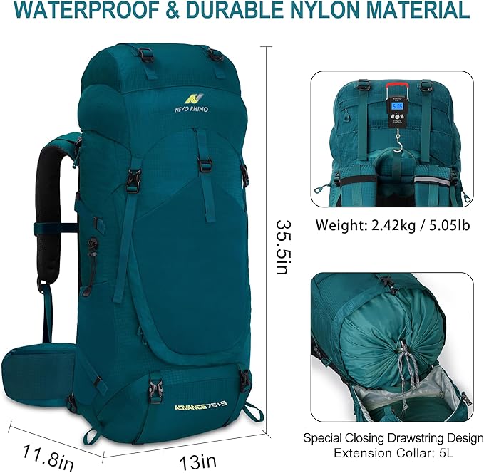 N NEVO RHINO Internal Frame Hiking Backpack 50/60/65/70/80L, Mountain Climbing Camping Backpack Daypack Waterproof Rain Cover | Mountain Climbing, Camping Backpack, Daypack, Waterproof, Rain Cover