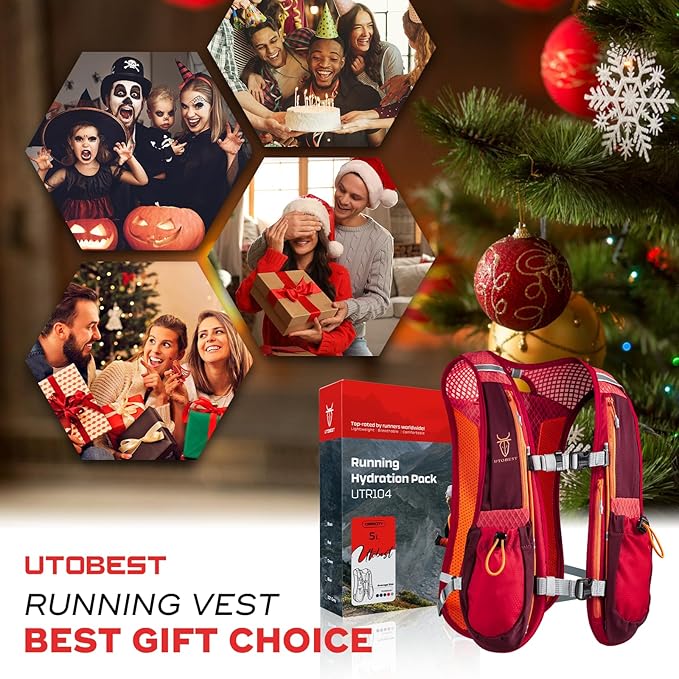 Running Vest, 5L Hydration Vest Lightweight, Breathable and Sweatproof Running Backpack, Adjustable Running Hydration Vest for Trail Running Marathon Race Jogging Cycling