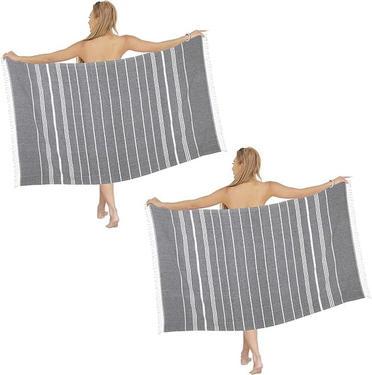2 Pack Oversized 39 x 72 Turkish Beach Towels, Super Absorbent & Quick Dry, Sand Free, Lightweight Pool Towels for Adults Travel, Super Soft with Aloe Vera Extract