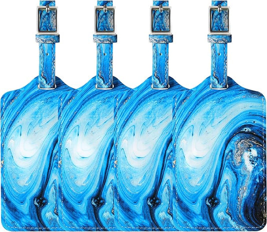 4 Pack Luggage Tag for Suitcases, Leather Suitcase Tags Identifiers, Cute Bag Name Travel Tags ID Labels for Women Men Travel Cruise Luggage by Sodsay