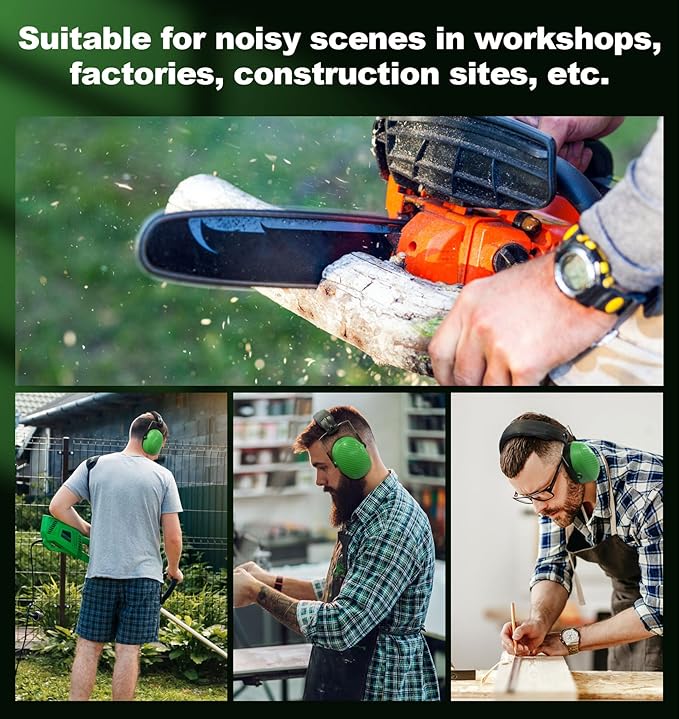 PROHEAR 038 Ear Protection Safety Earmuffs for Mowing, 28dB Noise Reduction Passive Hearing Protector, Compact Foldable Headset for Shooting Construction Power Tools, Green