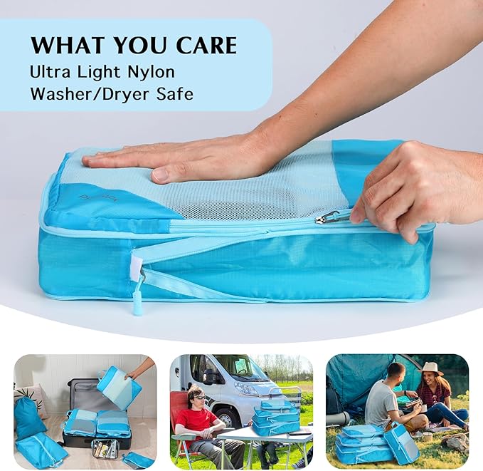 Lightweight Compression Packing Cubes for Suitcases, Compressible Expandable Travel Packing Organizer with Clear Toiletries and Backpack Bag, Travel Essentials for Carry on Luggage 7 Set