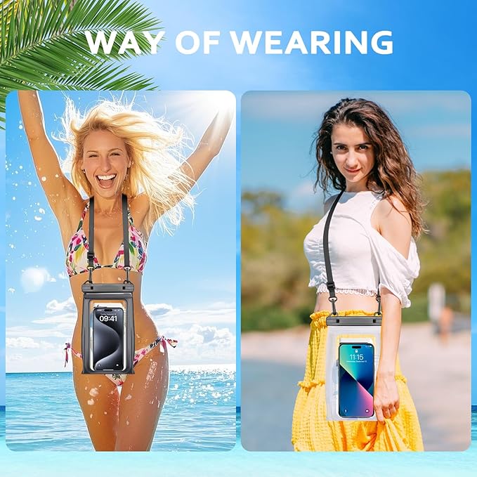 2 Pack Large Waterproof Phone Pouch, IPX8 Double Sealing Floating Waterproof Bag for iPhone 16 15 14 Pro Max Sumsang S25 S24 Google All Devices