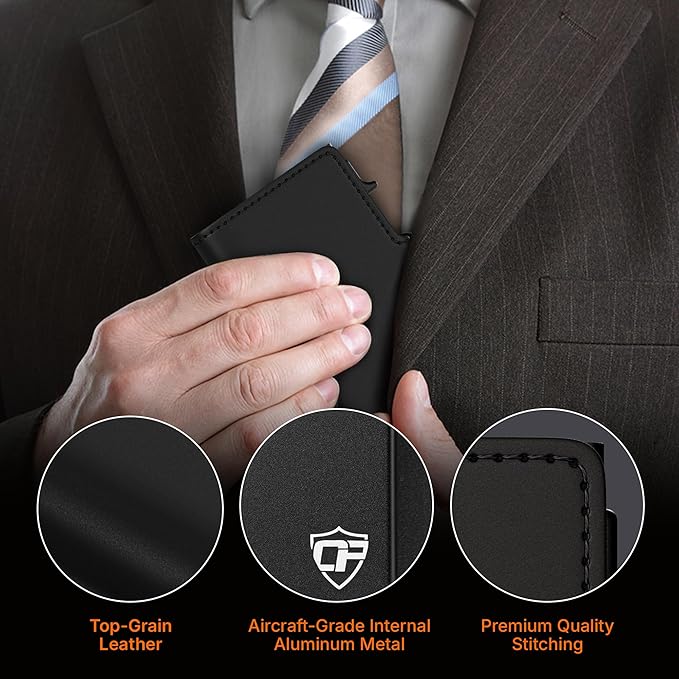 Conceal Plus Mens Wallet Card Holder, Smart Pop Up RFID Blocking Wallet, Slim Minimalist Leather Front Pocket Card Case, 6-10 Card Capacity Plus Cash Slot & ID