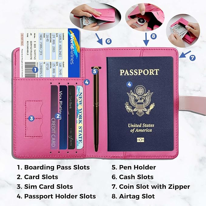 Passport Holder with Airtag for Women/Men,Airtag Passport Wallet for Travel,Cute Passport Holder Rfid Blocking,Travel Wallet for Cards Passport Cover Case