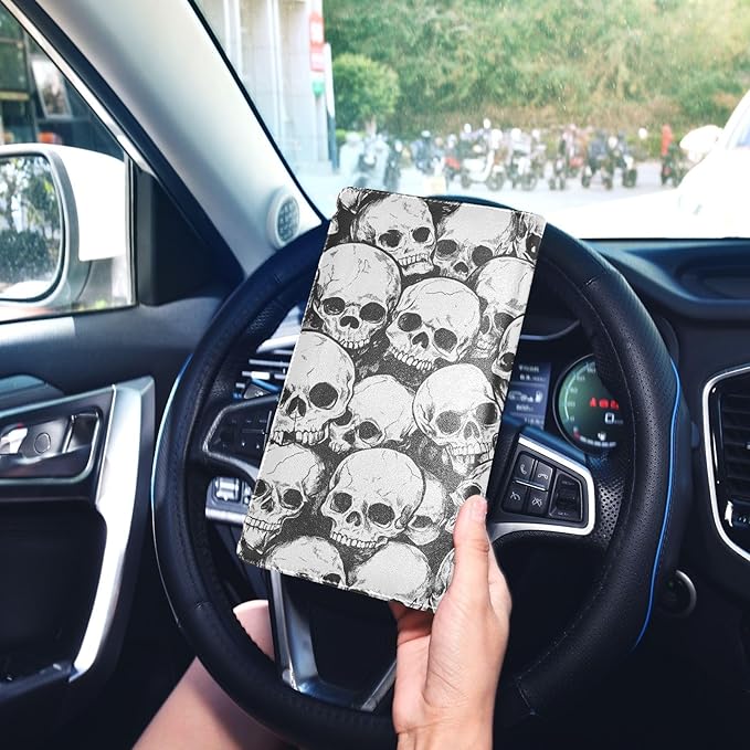 Bolaz Skulls Car Registration and Insurance Holder Leather Vehicle Document Glove Box Organizer for License Cards Accessories