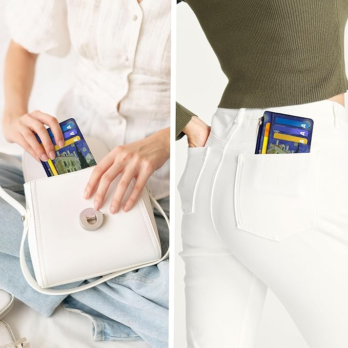 Tipmile Credit Card Holder for Women Slim Minimalist Front Pocket RFID Blocking Wallet Small Compact Card Case with ID Window, Oil Painting