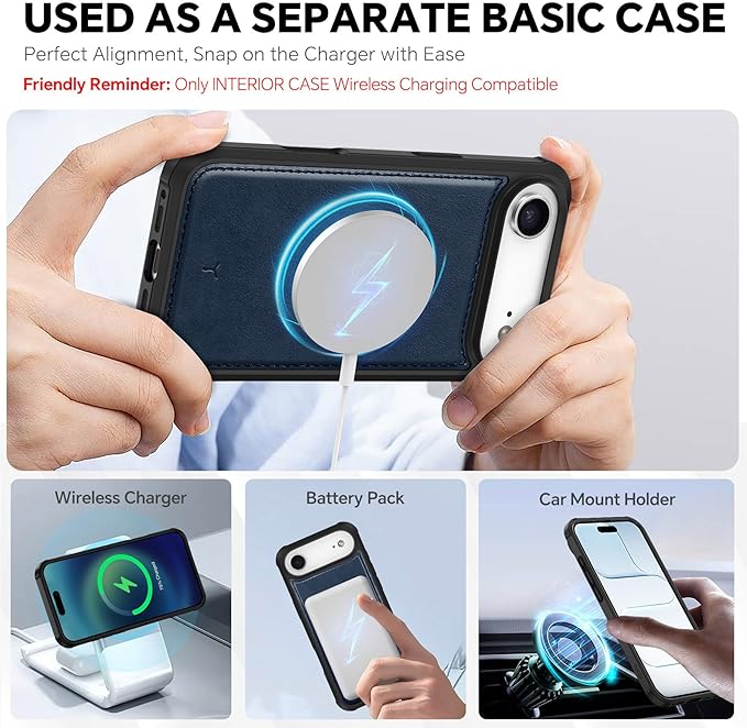 TUCCH 2-in-1 Detachable Wallet Case for iPhone Air (6.5-inch) 2025, RFID Blocking | 4 Card Holders | Wireless Charging | Wrist Strap | Kickstand | Magnetic | PU Leather Protective Cover | Dark Blue