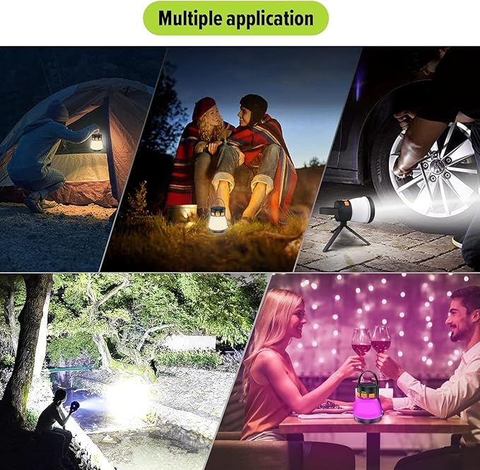 6 Pack LED Camping Lantern, 1500 Lumens Camping Lantern Rechargeable with Solar Panel Charging, Waterproof, 8 Light Modes, 7500mAh, Camping Flashlight for Hurricane Emergency, Outdoor