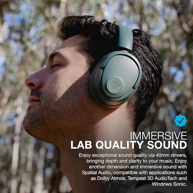JLab JBuds Lux ANC Wireless Headphones, Sage, Hybrid Active Noise Cancelling, Customizable Sound, Spatial Audio Compatible, Premium Over-Ear Bluetooth Headset