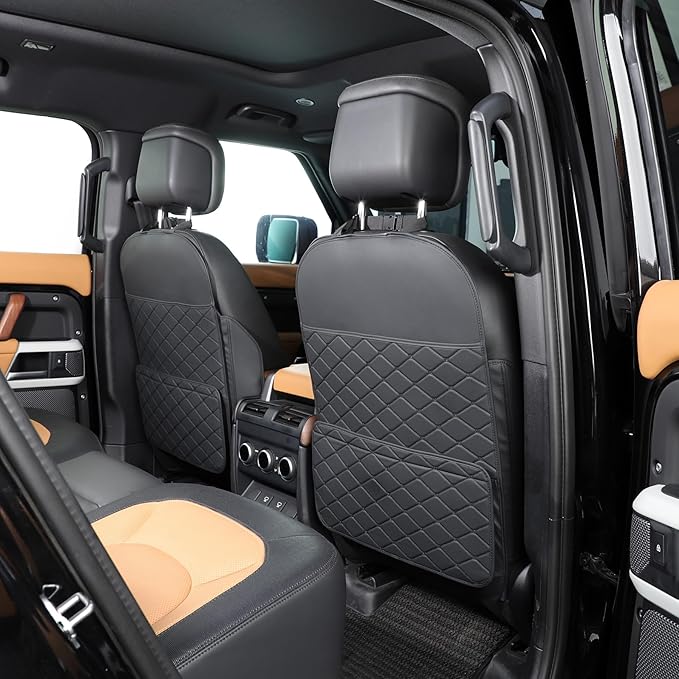 Seat Back Protector + Large Capacity Pocket Storage Organizer,Preventing the Impact of Children Stepping on the Seat Backrest (Black)