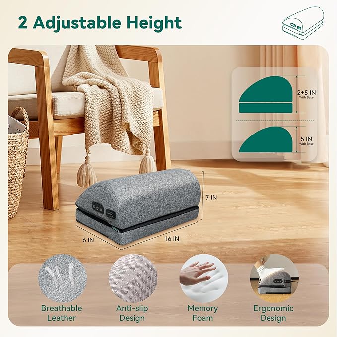 Snailax Heated Foot Rest Under Desk at Work, Ergonomic Footrest with Vibrating Massage and Adjustable Height, Foot Warmer, 3 Vibration Modes & 2 Heating Levels,Memory Foam,Office Home Gaming