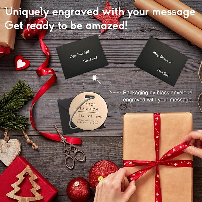 Stainless Luggage Tags for Suitcases 4 Pack: Metal Personalized Luggage Tags for Backpacks & Bags with Customizable Texts (Rose Gold)