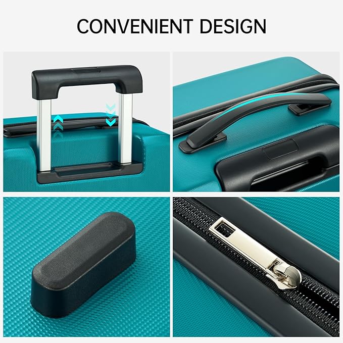 MILADA Luggage Sets With Spinner Wheels, Hard Shell Suitcases TSA Approved Travel Luggage, 3 Piece Luggage Set 20 Inch Carry On Luggage Medium Suitcase 28 Inch Large Suitcases,Caribbean Blue