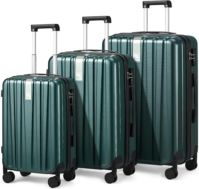 Hanke Luggage Sets 3 piece Carry On Luggage with Wheels PC Hard Shell Suitcases Lightweight Checked Travel Luggage Large Travel Suitcase Woman Men 20/24/29 Inch(Blackish Green)