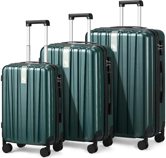 Hanke Luggage Sets 3 piece Carry On Luggage with Wheels PC Hard Shell Suitcases Lightweight Checked Travel Luggage Large Travel Suitcase Woman Men 20/24/29 Inch(Blackish Green)
