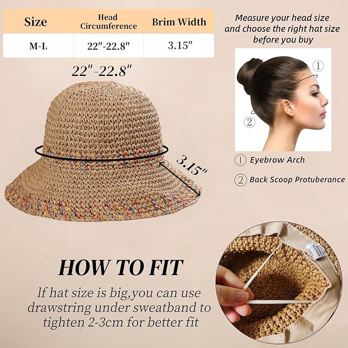 Floppy Big Beach Straw Hats for Women Foldable Summer Wide Brim Packable Sun Hat Womens Travel Straw Fedora Hat