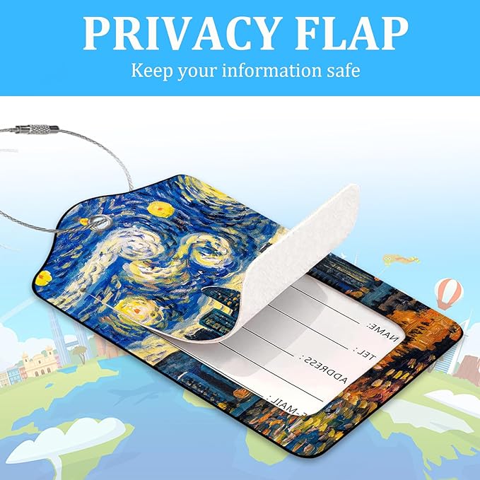 2 Pack Luggage Tag for Suitcase,Starry Night View Luggage Tag with PU Leather Privacy Cover ID Label & Stainless Steel Loop for Women Men Travel Bag Suitcase
