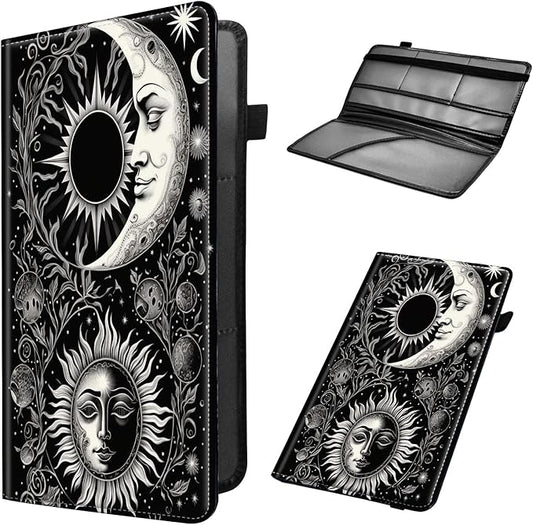 Car Registration and Insurance Holder, Leather Car Glove Box Organizer, Cool Car Accessories for ID, Driver's License Cards & Essential Document, business cards, Men&Women,Soon Moon Stars Black