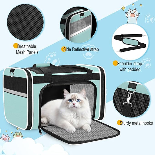 HUANLANG Soft-Sided Cat Carrier Airline Approved,Dog Carriers for Small Dogs Medium Cats,Pet Travel Carrier Up to 15 Lbs,Collapsible Cat Bag