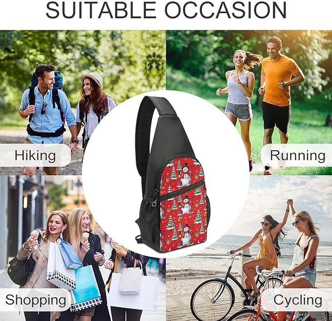 SWEET TANG Unisex Unique Chest Bag Gym Sack Fashion Sling Shoulder Backpack Outdoor Sports Daypack Merry Christmas Snowman, Multipurpose Adjustable Bag for Daily Use