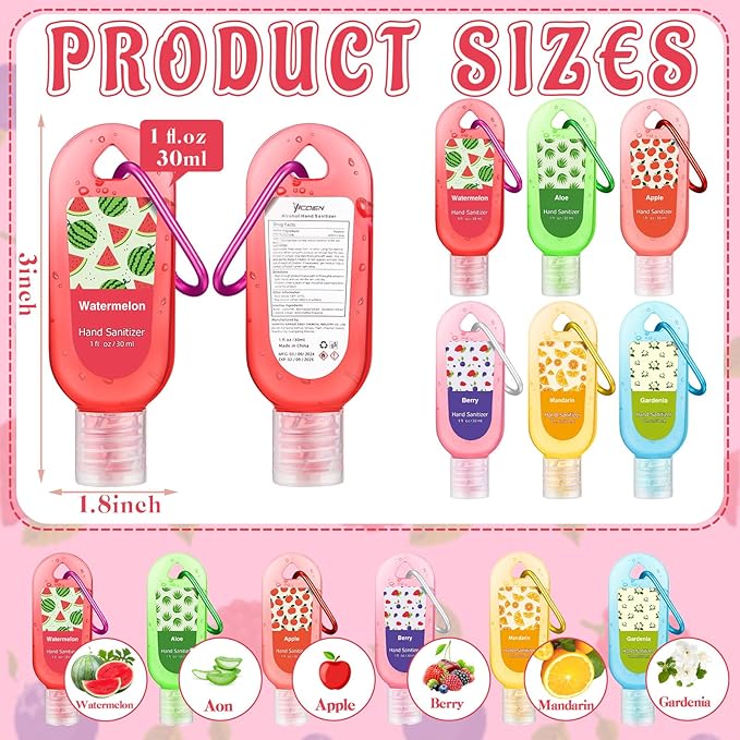 24 Pack Scented Hand Sanitizers Gifts Set with Keychains Bulk Travel Size Hand Sanitizer Gel Travel Size for Women Wedding Party Favors Friends Coworker Nurse Birthday Gifts