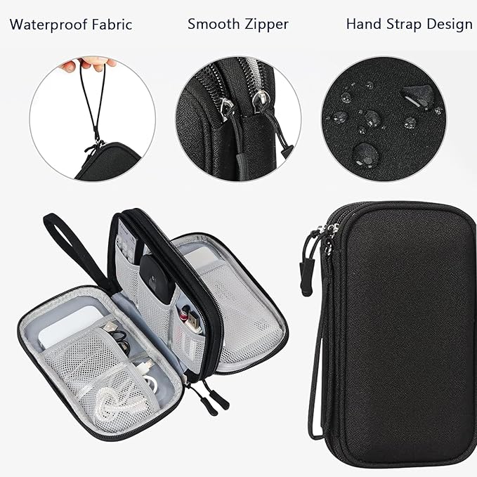 Portable Waterproof Double Layers Travel Cable Organizer Pouch Electronic Accessories Carry Case All-in-One Storage Bag for Cord, Charger, Phone, Earphone, Black