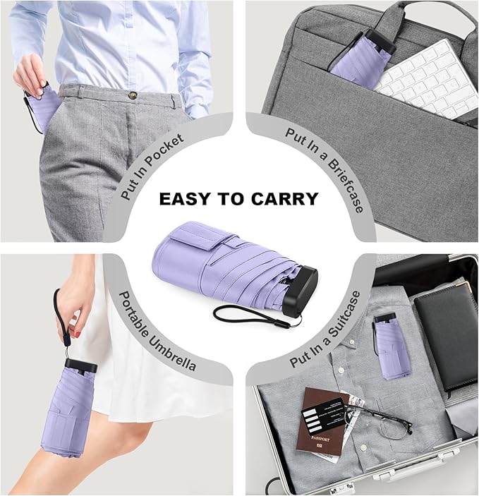 LEAGERA Mini Umbrella - Compact, Waterproof Travel Umbrella for Light Rain, Suitable for Women's Purse and Pocket