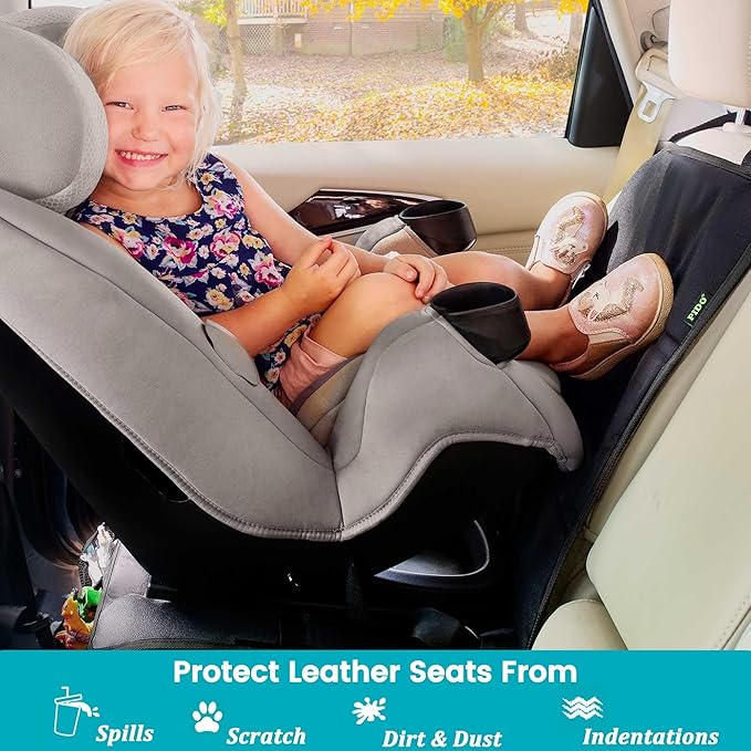 PIDO Car Seat Protector, 2 Pack Seat Protector Under Baby Car Seat with Thick Padding and Non-Slip Back, Waterproof Carseat Protection Cover Pad for Vehicle Leather Upholstery, Black