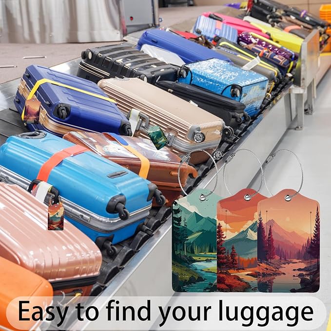 Mountain Lake Landscape Luggage Tag 3 Pack Travel Cruise Luggage Tags for Suitcases, Identifiers Bag Tags with Privacy Flap, Baggage Name Tag for Women Men Luggage Backpack Handbag School Bag