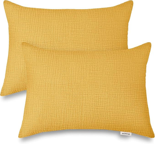 Toddler Pillowcases for 13"x18" Pillow 2 Pack, Muslin Small Toddler Baby Kids Travel Pillow Covers for Boys Girls with Envelope Closure (Mustard Yellow, 13 x 18 Inch)