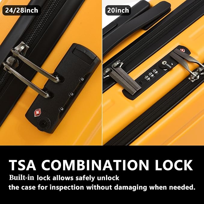 TydeCkare 2pcs 20/28" Luggage Set Lightweight HardShell, Only 20 Inch Carry On 21.65 * 15.35 * 7.87" Cabin Suitcase with Front Pocket, 28 Inch 19.68 * 11.81 * 29.92" Checked Luggage, Orange