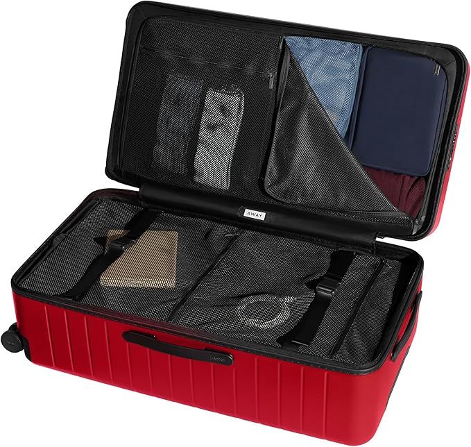 Away Large Trunk Luggage, 31 Inch Hardside Suitcase with Spinner Wheels, Lightweight & Durable, TSA Lock, Ideal for Long Trips, Cherry Red